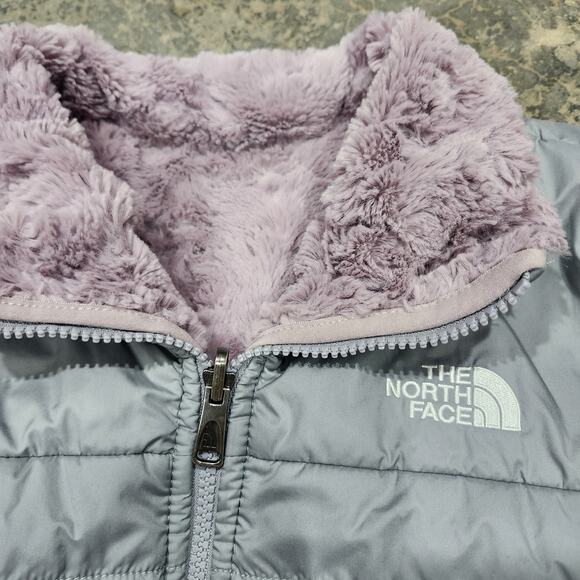 North Face Girls Mossbud Swirl Puffer Reversible Jacket XL (18) Gray Purple - Picture 2 of 12